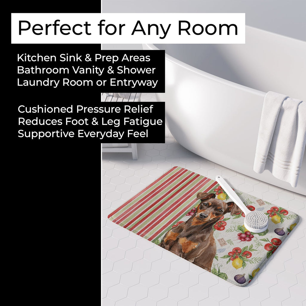 Chocolate and Rust Miniature Pinscher Min Pin Vegetables Memory Foam Kitchen Mat Machine Washable Anti-Fatigue Cushion Comfort Bath or Kitchen Rug