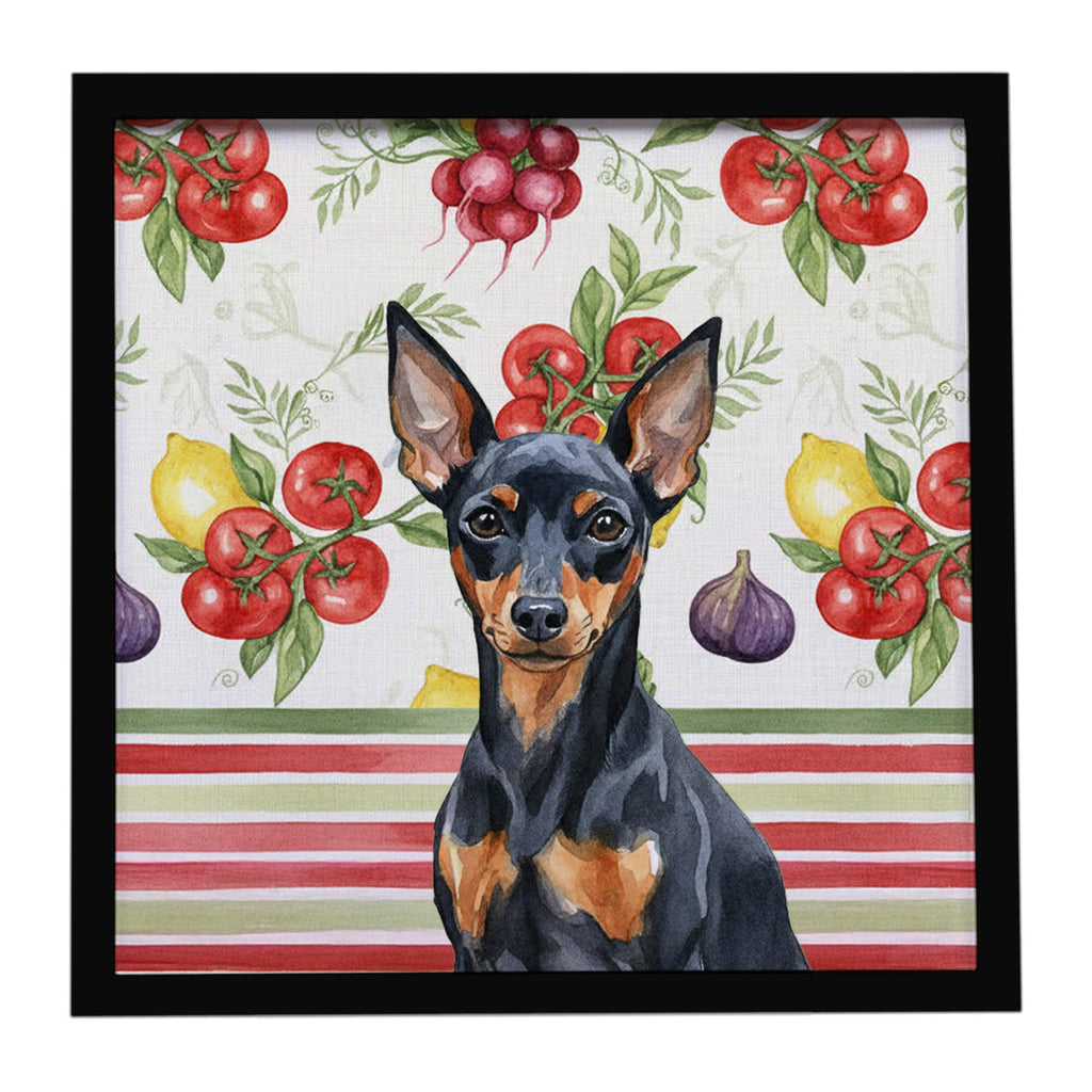 Black and Tan Miniature Pinscher Vegetables Framed Metal Print Bathroom, Kitchen, Office, Home Decor Wall Art Ready to Hang, Square, 8X8