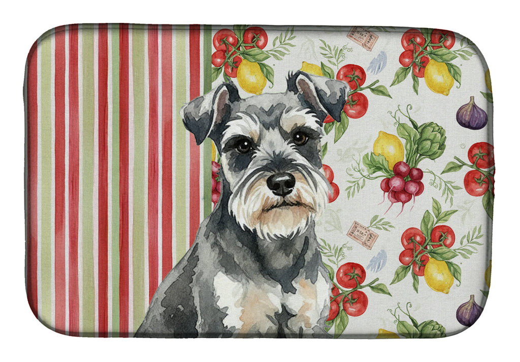 Miniature Schnauzer Vegetables Dish Drying Mat Absorbent Dish Drying Mat Pad for Kitchen Counter Dish Drainer Mat for Countertop, 14 x 21", Multicolor