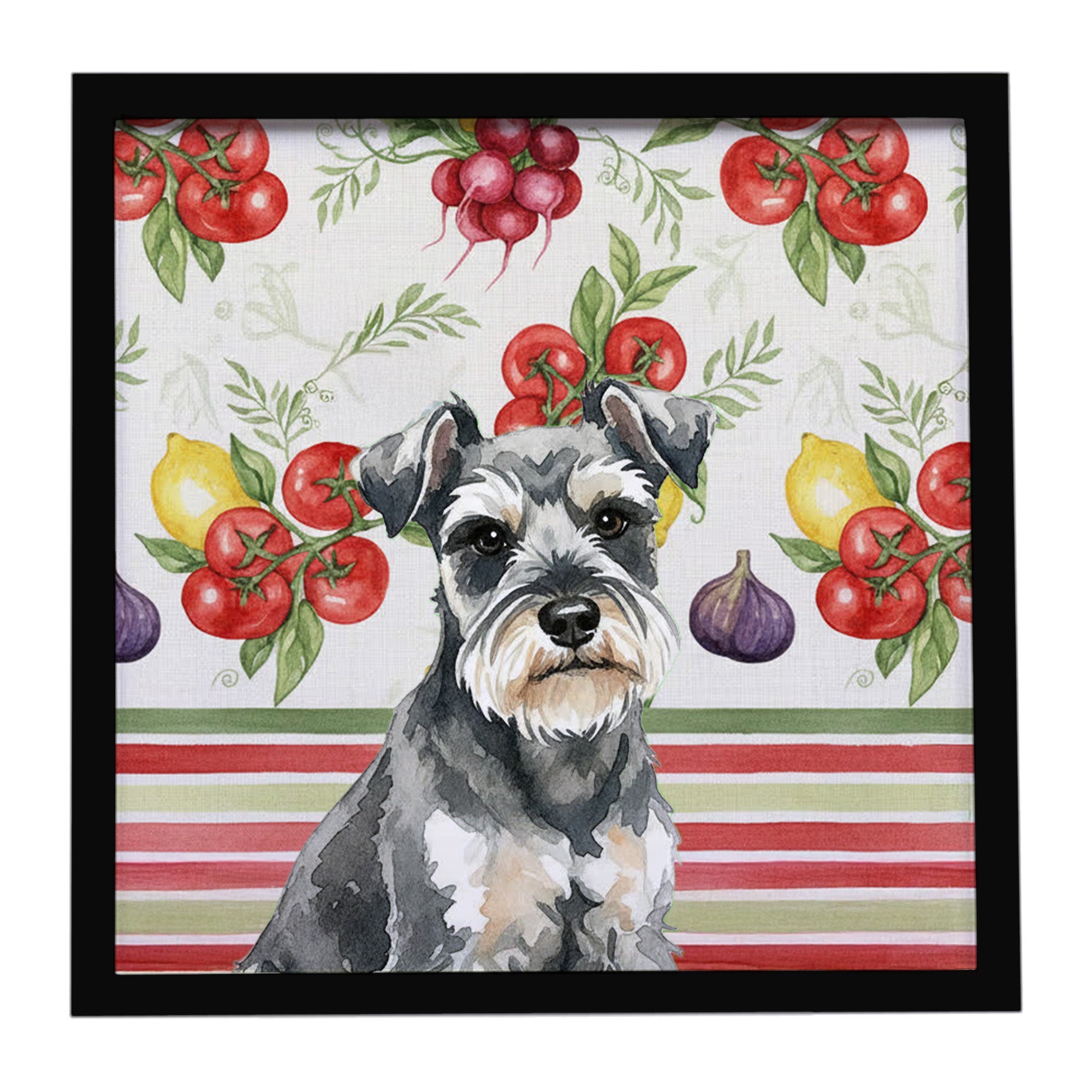 Miniature Schnauzer Vegetables Framed Metal Print Bathroom, Kitchen, Office, Home Decor Wall Art Ready to Hang, Square, 8X8