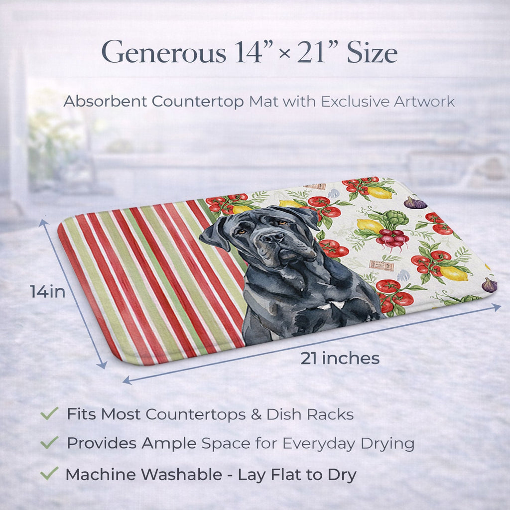 Black Neapolitan Mastiff Vegetables Dish Drying Mat Absorbent Dish Drying Mat Pad for Kitchen Counter Dish Drainer Mat for Countertop, 14 x 21", Multicolor