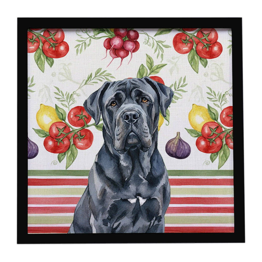 Black Neapolitan Mastiff Vegetables Framed Metal Print Bathroom, Kitchen, Office, Home Decor Wall Art Ready to Hang, Square, 8X8