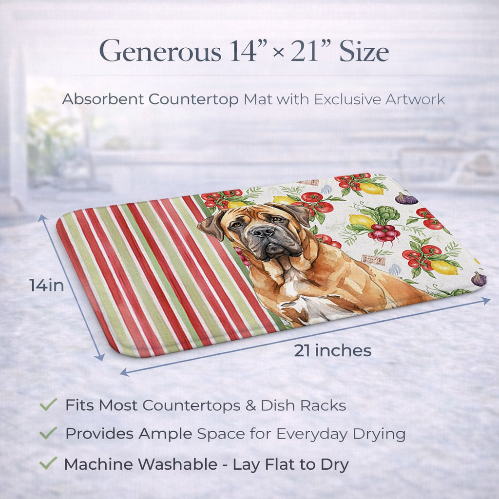 Neapolitan Mastiff Vegetables Dish Drying Mat Absorbent Dish Drying Mat Pad for Kitchen Counter Dish Drainer Mat for Countertop, 14 x 21", Multicolor