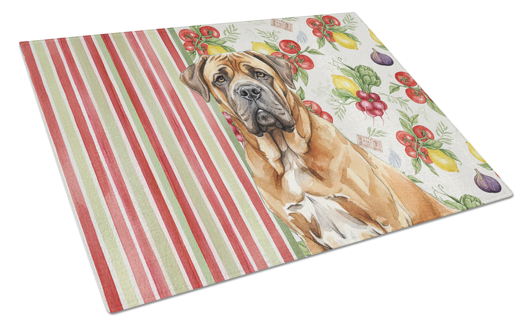Neapolitan Mastiff Vegetables Cutting Board Tempered Glass Kitchen Cutting Surface, Heat Resistant Chopping, Non-Slip Feet, Food Prep & Serving