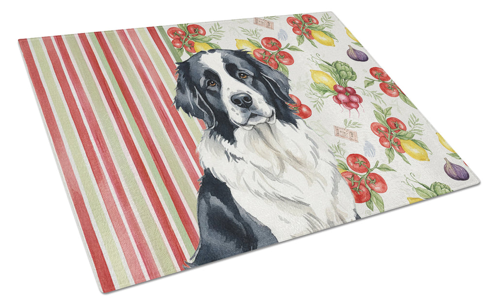 Landseer Newfoundland Vegetables Cutting Board Tempered Glass Kitchen Cutting Surface, Heat Resistant Chopping, Non-Slip Feet, Food Prep & Serving