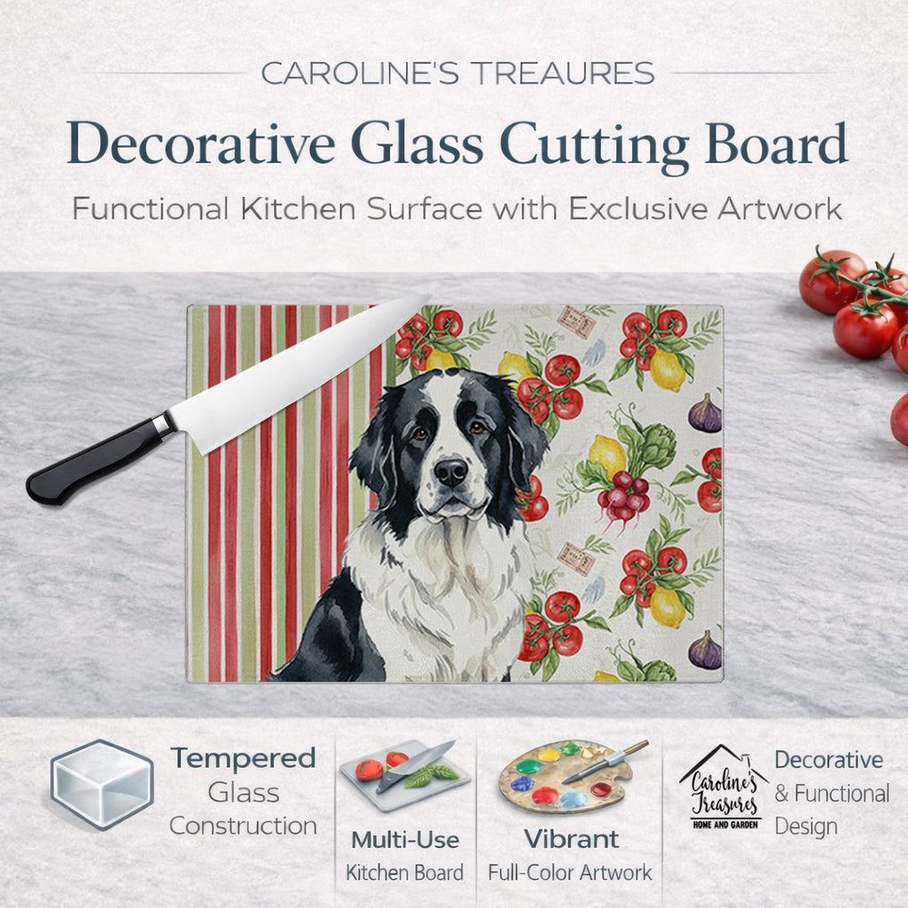 Landseer Newfoundland Vegetables Cutting Board Tempered Glass Kitchen Cutting Surface, Heat Resistant Chopping, Non-Slip Feet, Food Prep & Serving