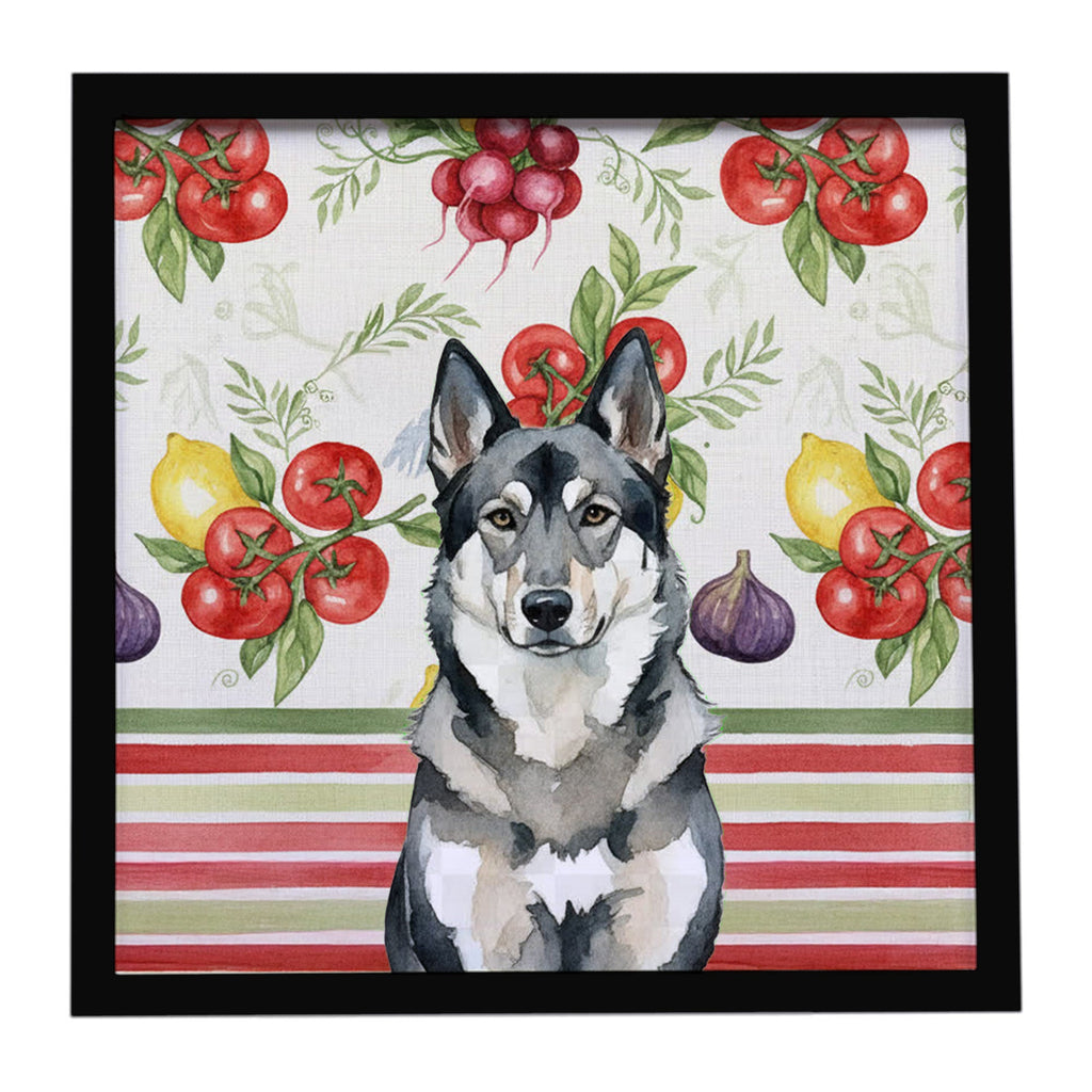 Norwegian Elkhound Vegetables Framed Metal Print Bathroom, Kitchen, Office, Home Decor Wall Art Ready to Hang, Square, 8X8