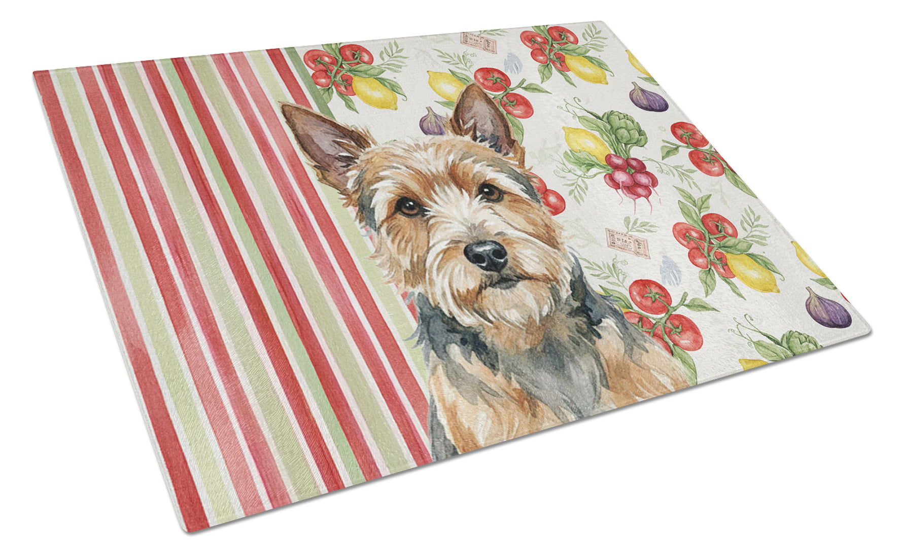 Norwich Terrier Vegetables Cutting Board Tempered Glass Kitchen Cutting Surface, Heat Resistant Chopping, Non-Slip Feet, Food Prep & Serving