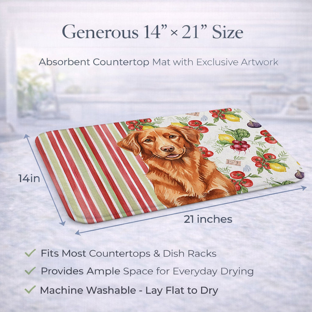 Copper Nova Scotia Duck Tolling Retriever Vegetables Dish Drying Mat Absorbent Dish Drying Mat Pad for Kitchen Counter Dish Drainer Mat for Countertop, 14 x 21", Multicolor