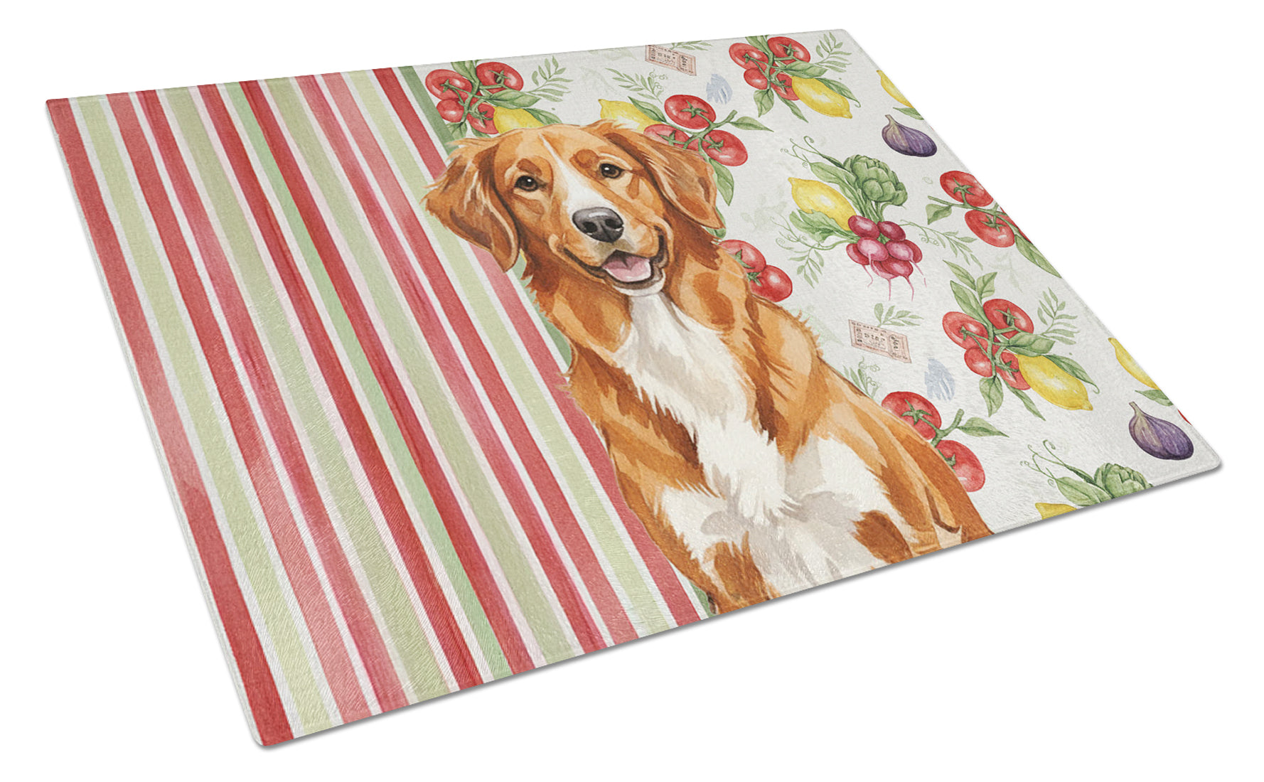 Orange Nova Scotia Duck Tolling Retriever Vegetables Cutting Board Tempered Glass Kitchen Cutting Surface, Heat Resistant Chopping, Non-Slip Feet, Food Prep & Serving