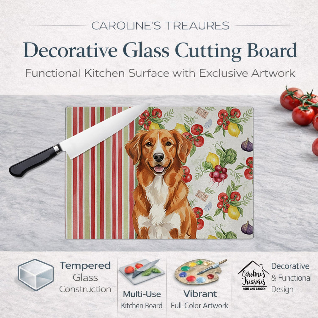 Orange Nova Scotia Duck Tolling Retriever Vegetables Cutting Board Tempered Glass Kitchen Cutting Surface, Heat Resistant Chopping, Non-Slip Feet, Food Prep & Serving