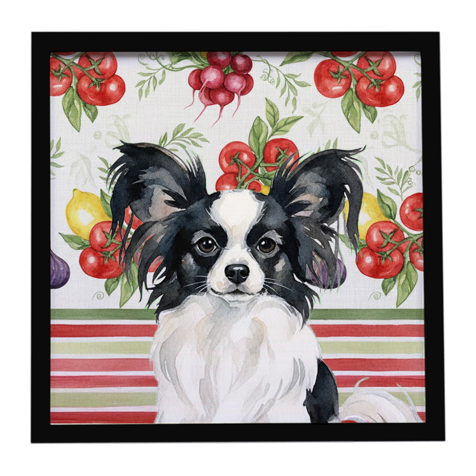 Black and White Papillon Vegetables Framed Metal Print Bathroom, Kitchen, Office, Home Decor Wall Art Ready to Hang, Square, 8X8