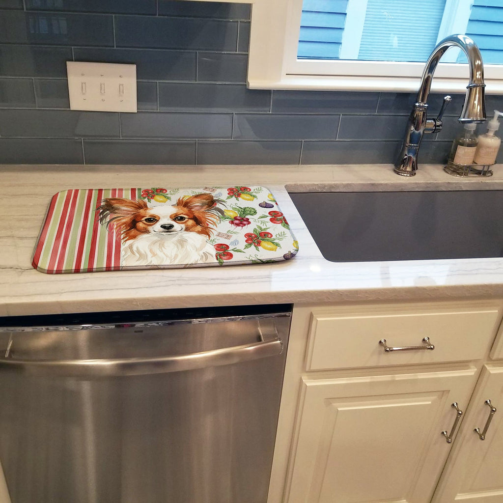 White with Red Papillon Vegetables Dish Drying Mat Absorbent Dish Drying Mat Pad for Kitchen Counter Dish Drainer Mat for Countertop, 14 x 21", Multicolor