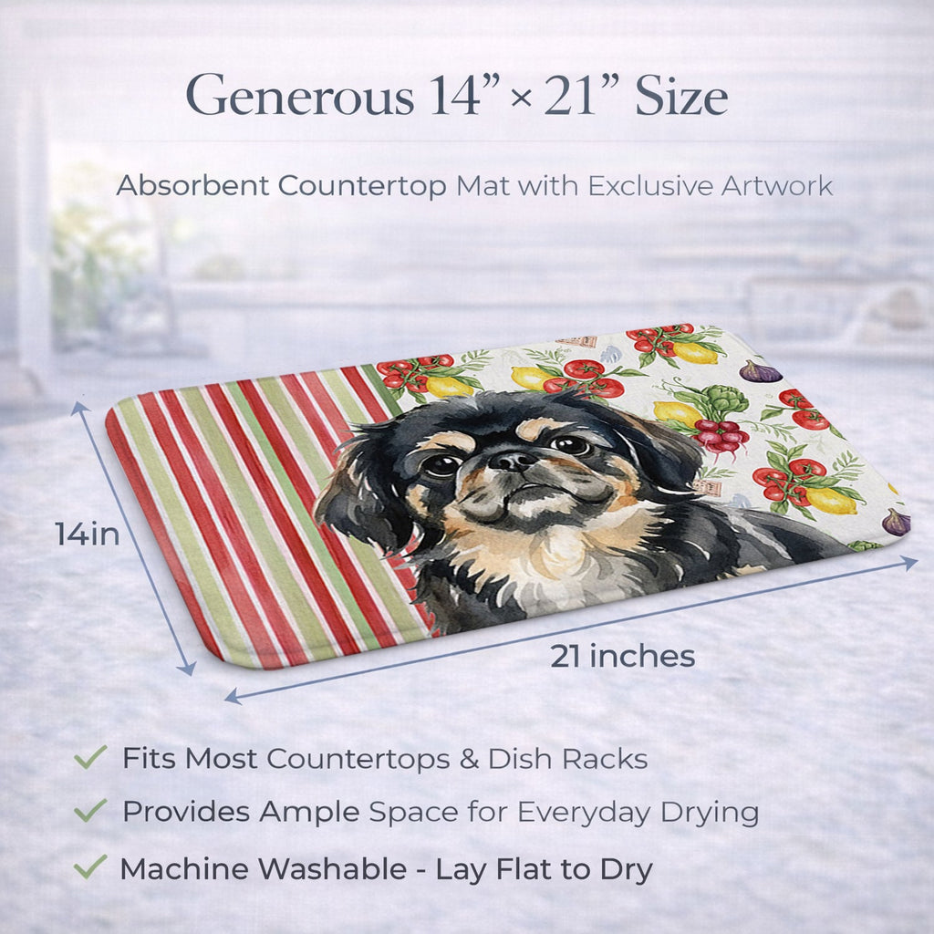 Black and Tan Pekingese Vegetables Dish Drying Mat Absorbent Dish Drying Mat Pad for Kitchen Counter Dish Drainer Mat for Countertop, 14 x 21", Multicolor