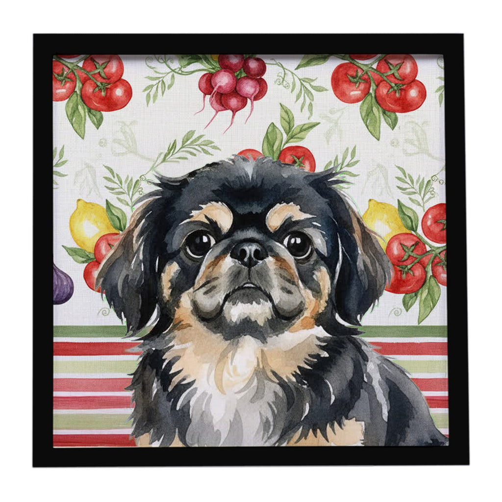 Black and Tan Pekingese Vegetables Framed Metal Print Bathroom, Kitchen, Office, Home Decor Wall Art Ready to Hang, Square, 8X8