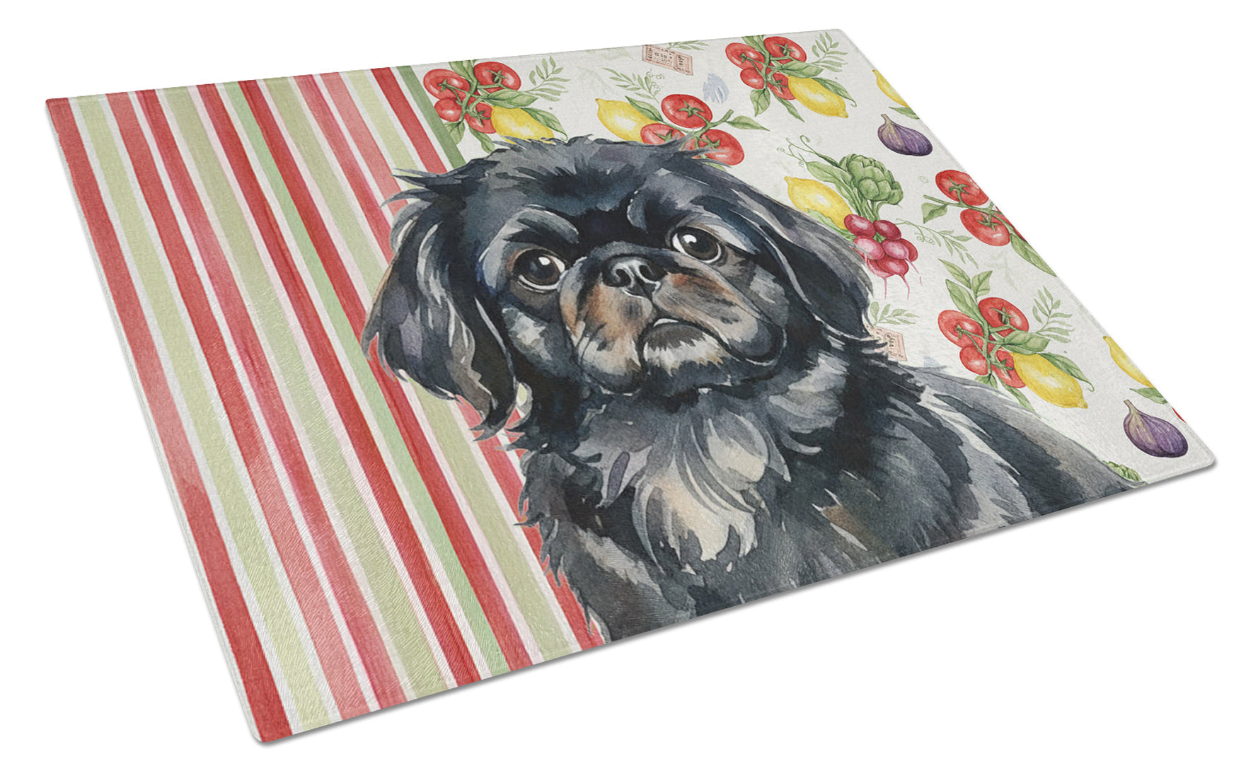 Black Pekingese Vegetables Cutting Board Tempered Glass Kitchen Cutting Surface, Heat Resistant Chopping, Non-Slip Feet, Food Prep & Serving