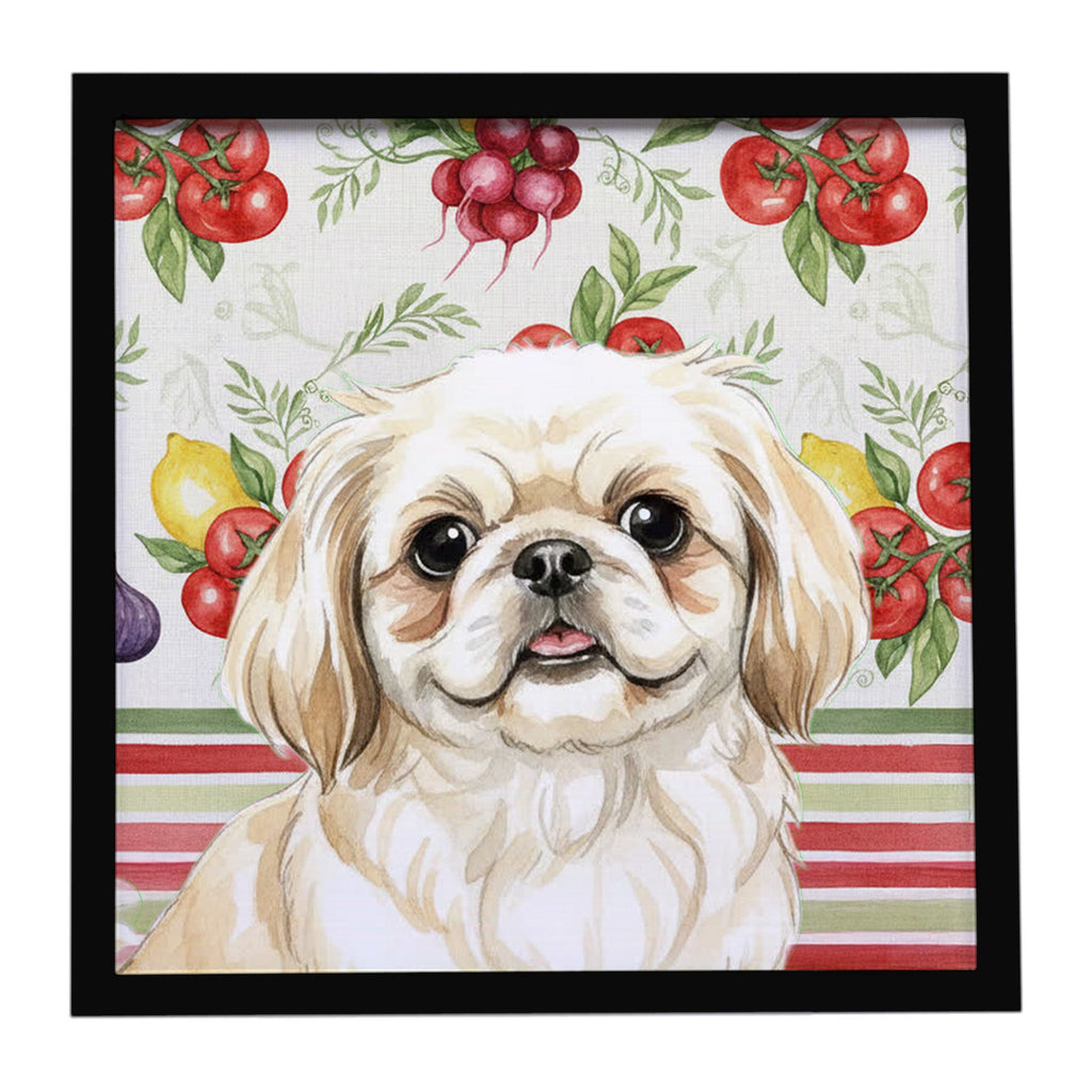 Cream Pekingese Vegetables Framed Metal Print Bathroom, Kitchen, Office, Home Decor Wall Art Ready to Hang, Square, 8X8