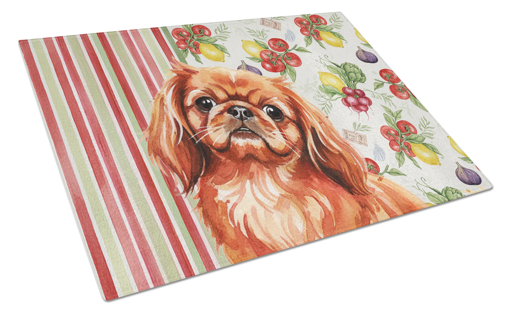 Red Pekingese Vegetables Cutting Board Tempered Glass Kitchen Cutting Surface, Heat Resistant Chopping, Non-Slip Feet, Food Prep & Serving