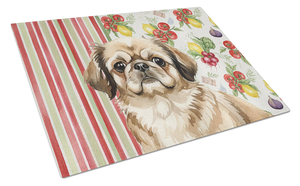 Sable Pekingese Vegetables Cutting Board Tempered Glass Kitchen Cutting Surface, Heat Resistant Chopping, Non-Slip Feet, Food Prep & Serving