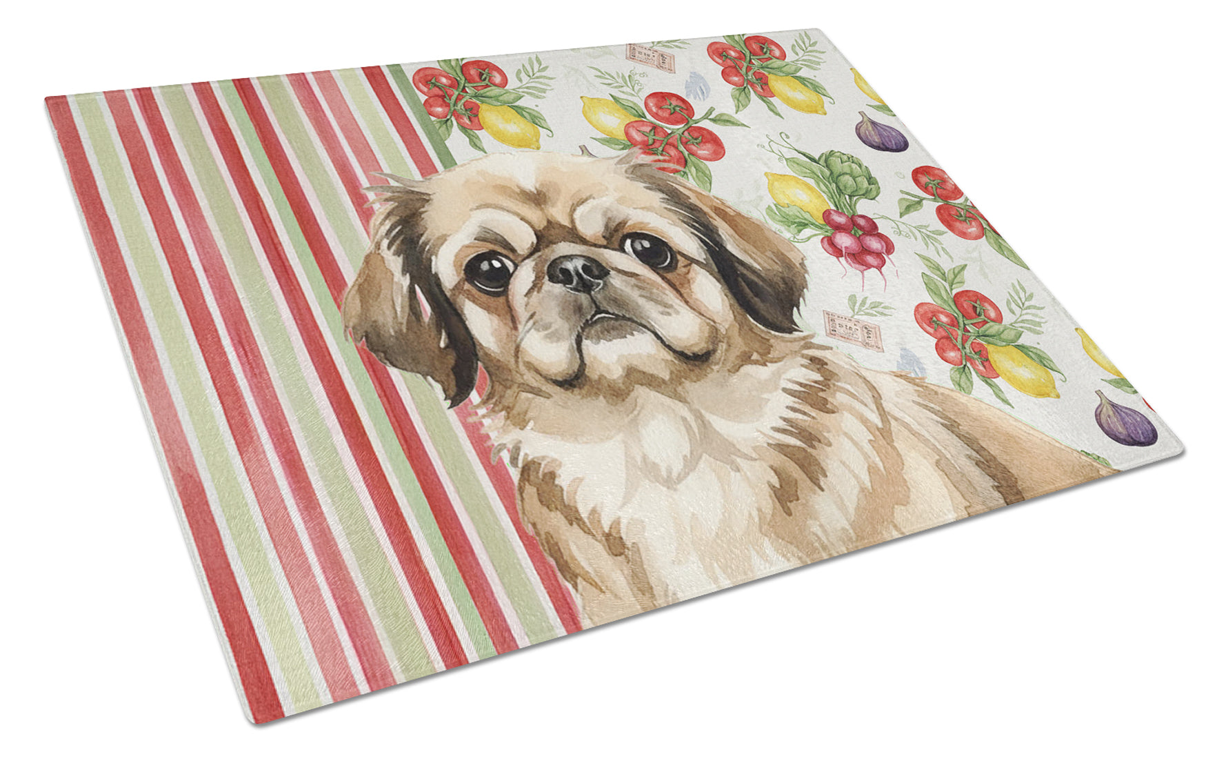 Sable Pekingese Vegetables Cutting Board Tempered Glass Kitchen Cutting Surface, Heat Resistant Chopping, Non-Slip Feet, Food Prep & Serving