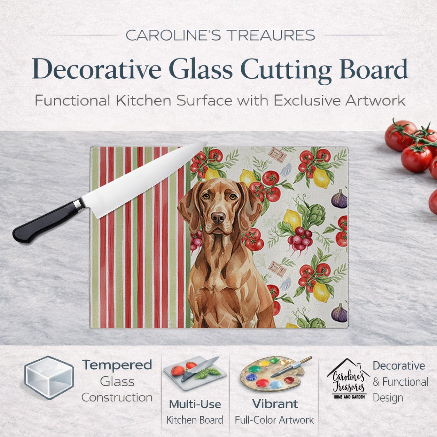 Liver Pointer Vegetables Cutting Board Tempered Glass Kitchen Cutting Surface, Heat Resistant Chopping, Non-Slip Feet, Food Prep & Serving