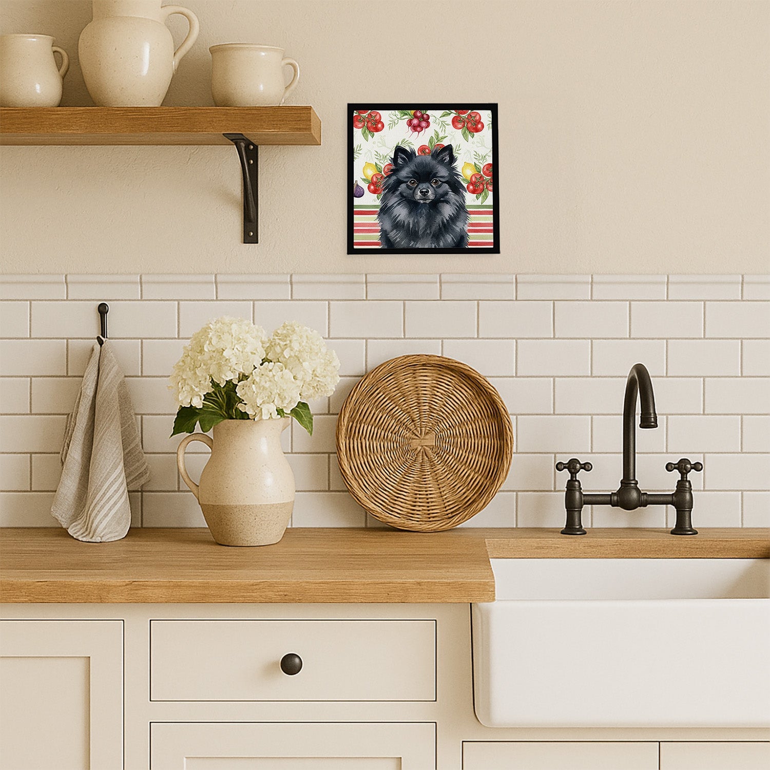 Black Pomeranian Vegetables Framed Metal Print Bathroom, Kitchen, Office, Home Decor Wall Art Ready to Hang, Square, 8X8