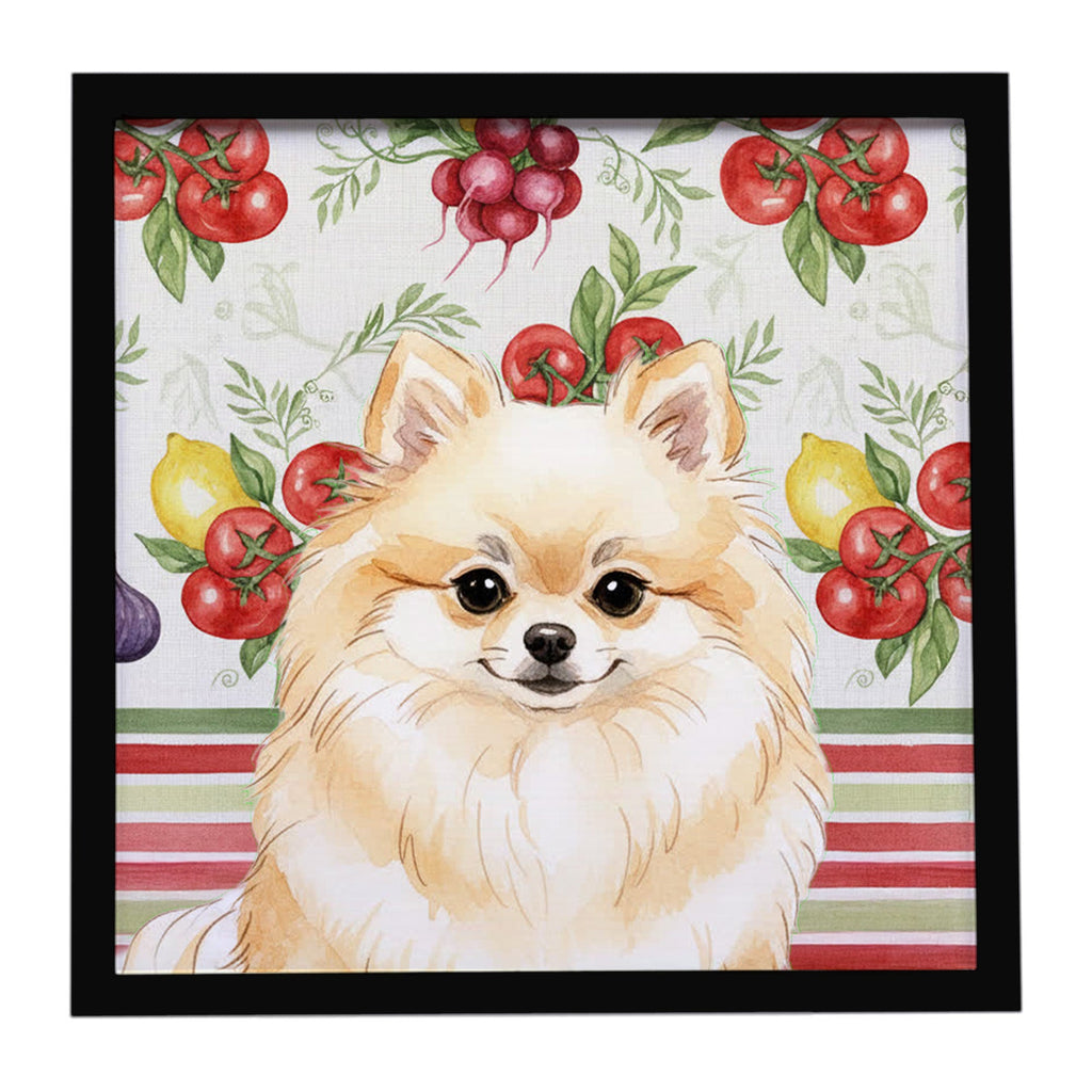 Cream Pomeranian Vegetables Framed Metal Print Bathroom, Kitchen, Office, Home Decor Wall Art Ready to Hang, Square, 8X8