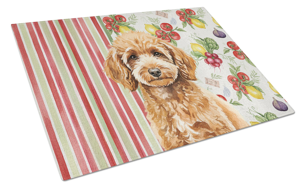 Miniature Apricot Poodle Vegetables Cutting Board Tempered Glass Kitchen Cutting Surface, Heat Resistant Chopping, Non-Slip Feet, Food Prep & Serving