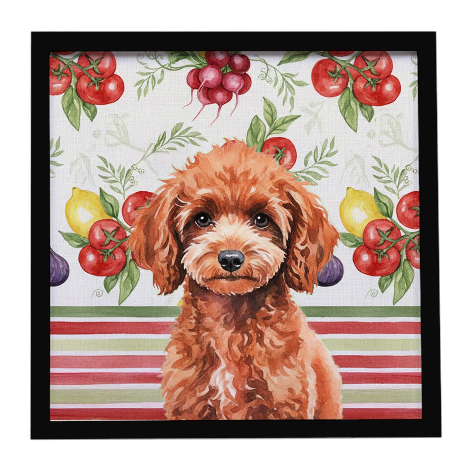 Miniature Red Poodle Vegetables Framed Metal Print Bathroom, Kitchen, Office, Home Decor Wall Art Ready to Hang, Square, 8X8