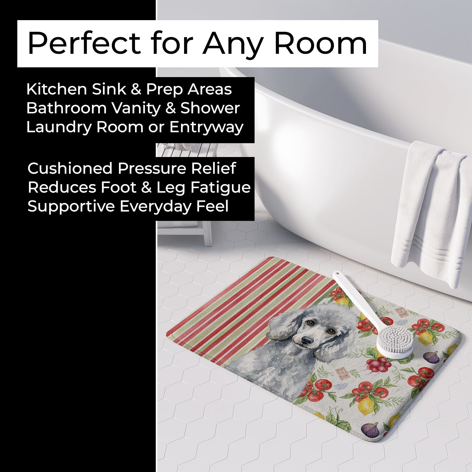 Standard Silver Poodle Vegetables Memory Foam Kitchen Mat Machine Washable Anti-Fatigue Cushion Comfort Bath or Kitchen Rug