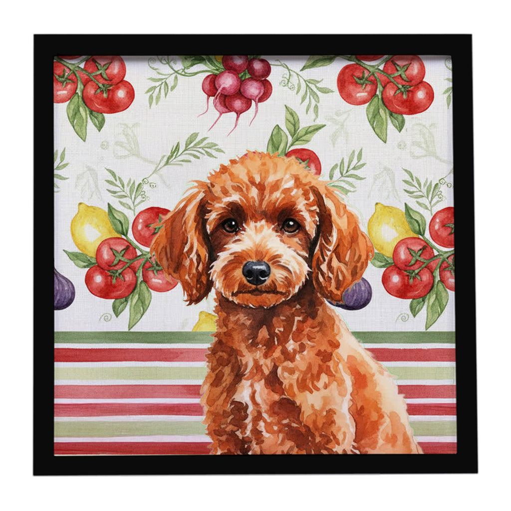 Toy Red Poodle Vegetables Framed Metal Print Bathroom, Kitchen, Office, Home Decor Wall Art Ready to Hang, Square, 8X8