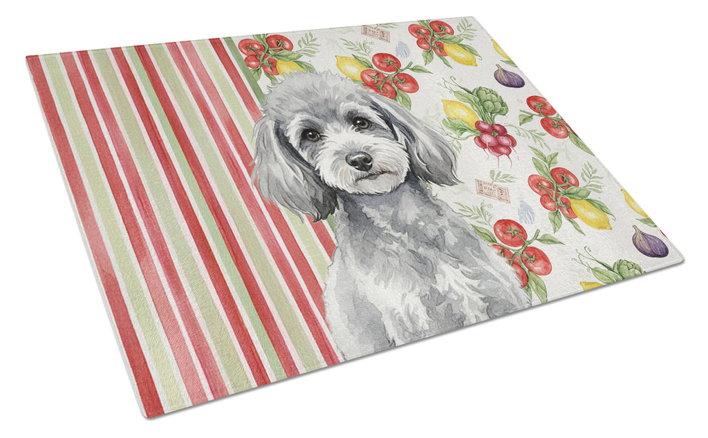Toy Silver Poodle Vegetables Cutting Board Tempered Glass Kitchen Cutting Surface, Heat Resistant Chopping, Non-Slip Feet, Food Prep & Serving