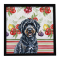 Black Portuguese Water Dog Vegetables Framed Metal Print Bathroom, Kitchen, Office, Home Decor Wall Art Ready to Hang, Square, 8X8