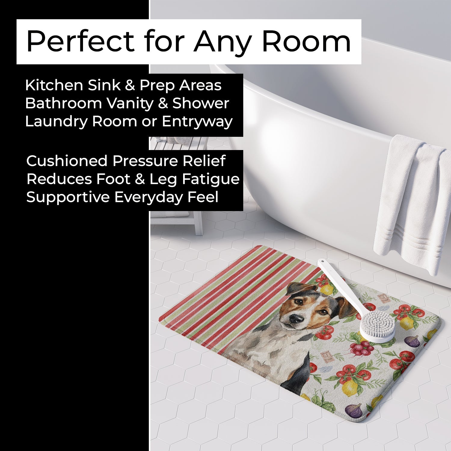 Tricolor Russell Terrier Vegetables Memory Foam Kitchen Mat Machine Washable Anti-Fatigue Cushion Comfort Bath or Kitchen Rug