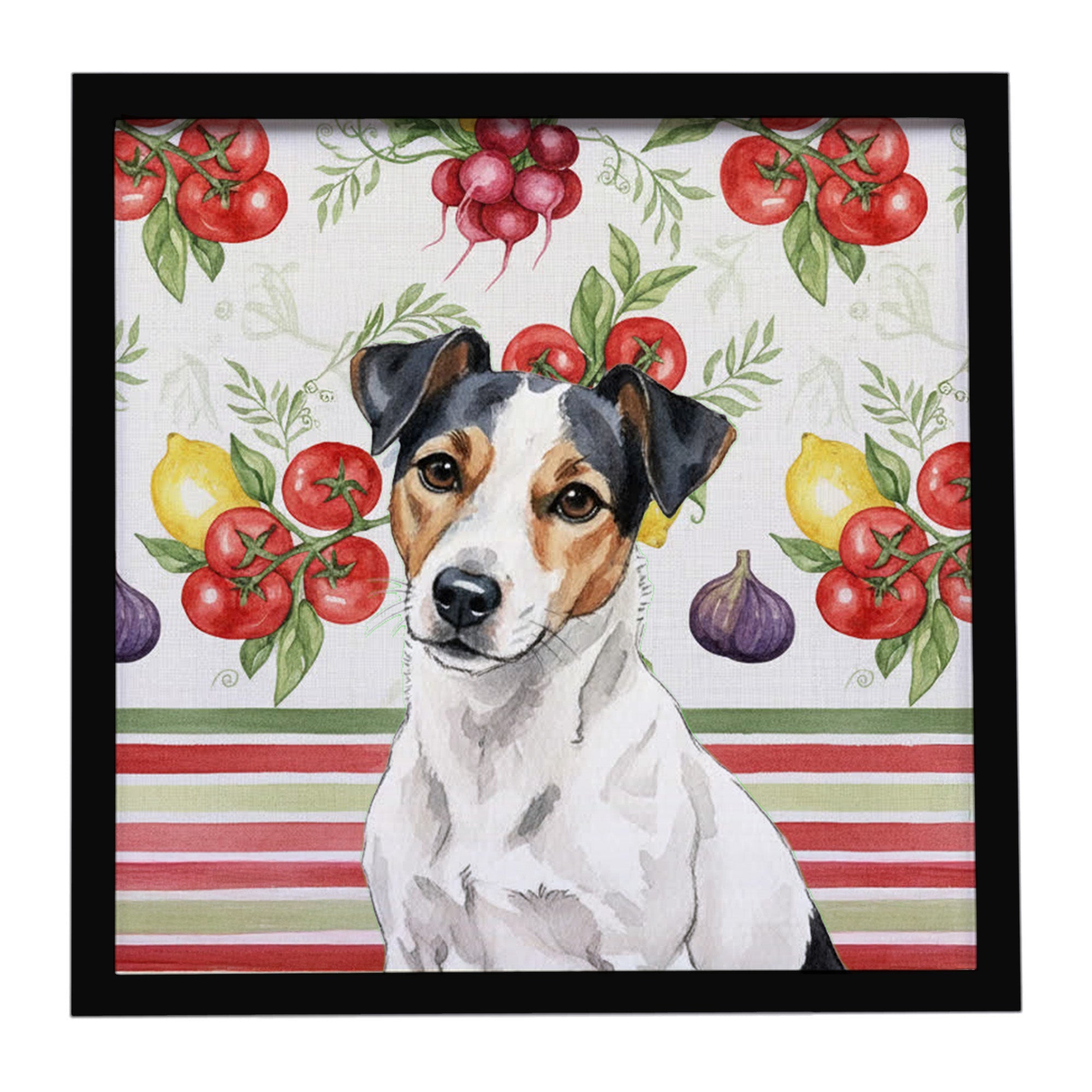 White with Black Markings Russell Terrier Vegetables Framed Metal Print Bathroom, Kitchen, Office, Home Decor Wall Art Ready to Hang, Square, 8X8