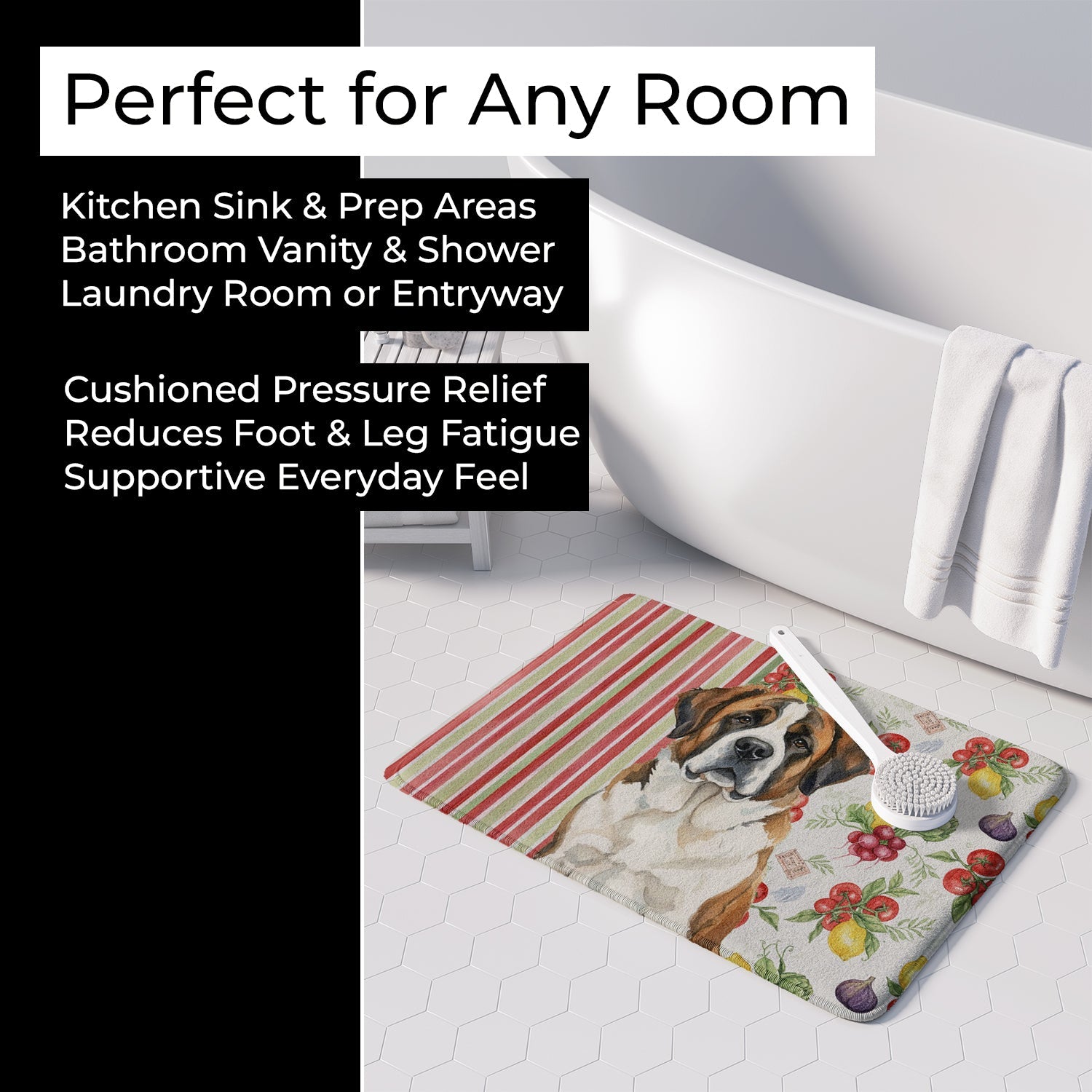 Brindle and White Saint Bernard Vegetables Memory Foam Kitchen Mat Machine Washable Anti-Fatigue Cushion Comfort Bath or Kitchen Rug