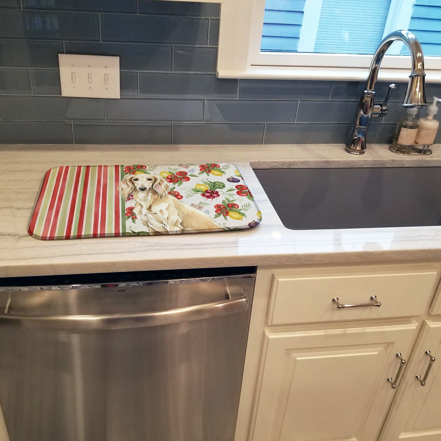 Cream Saluki Vegetables Dish Drying Mat Absorbent Dish Drying Mat Pad for Kitchen Counter Dish Drainer Mat for Countertop, 14 x 21", Multicolor