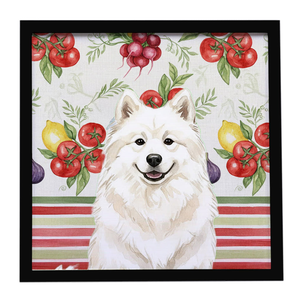 Cream Samoyed Vegetables Framed Metal Print Bathroom, Kitchen, Office, Home Decor Wall Art Ready to Hang, Square, 8X8