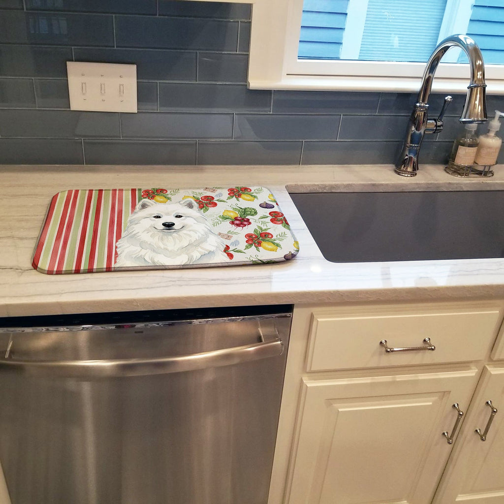 White Samoyed Vegetables Dish Drying Mat Absorbent Dish Drying Mat Pad for Kitchen Counter Dish Drainer Mat for Countertop, 14 x 21", Multicolor