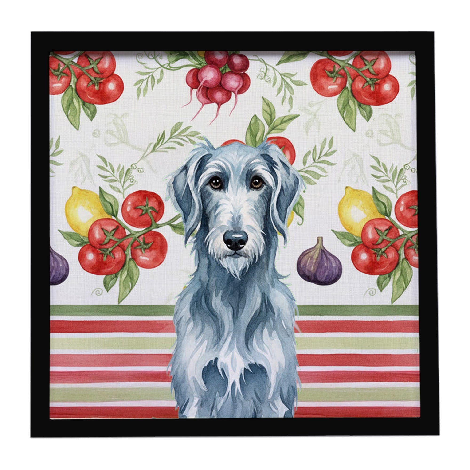 Blue-Gray Scottish Deerhound Vegetables Framed Metal Print Bathroom, Kitchen, Office, Home Decor Wall Art Ready to Hang, Square, 8X8