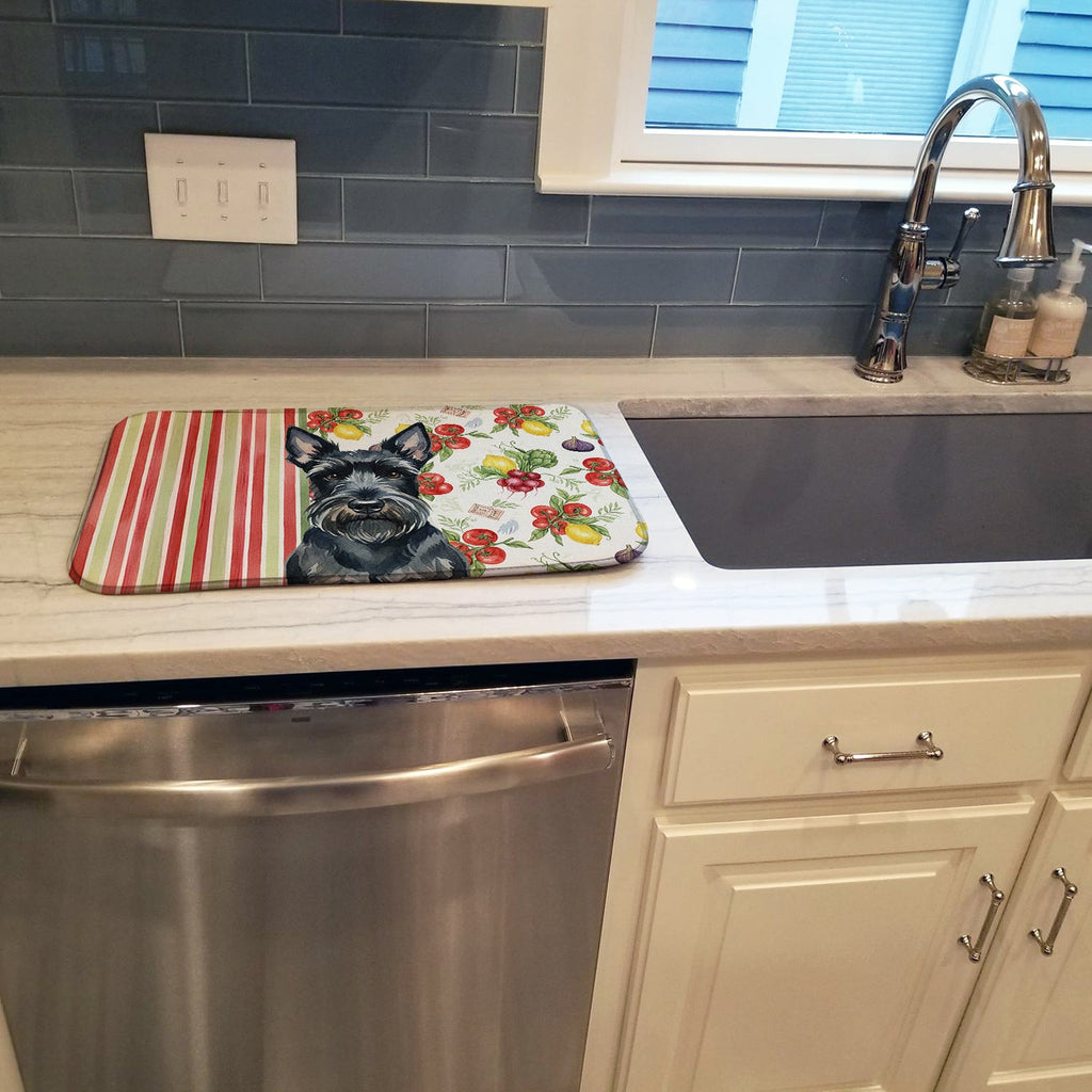 Scottish Terrier Vegetables Dish Drying Mat Absorbent Dish Drying Mat Pad for Kitchen Counter Dish Drainer Mat for Countertop, 14 x 21", Multicolor