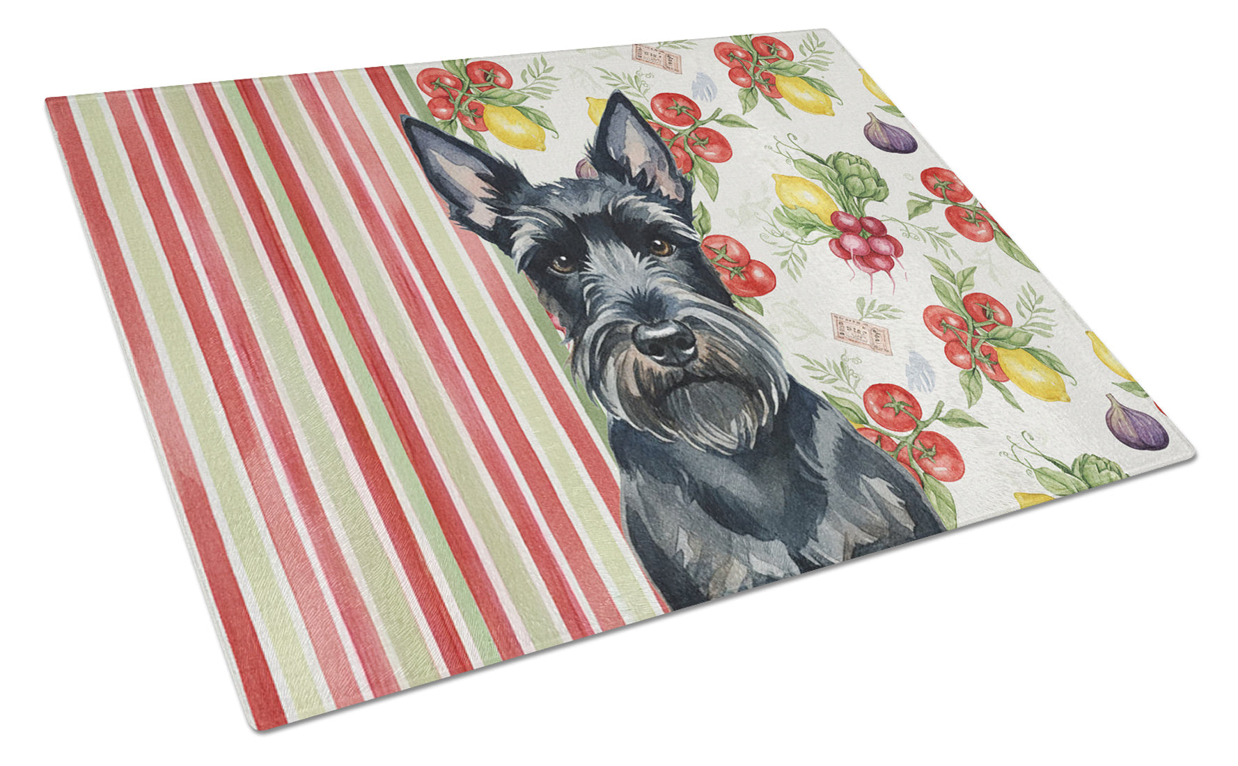 Scottish Terrier Vegetables Cutting Board Tempered Glass Kitchen Cutting Surface, Heat Resistant Chopping, Non-Slip Feet, Food Prep & Serving