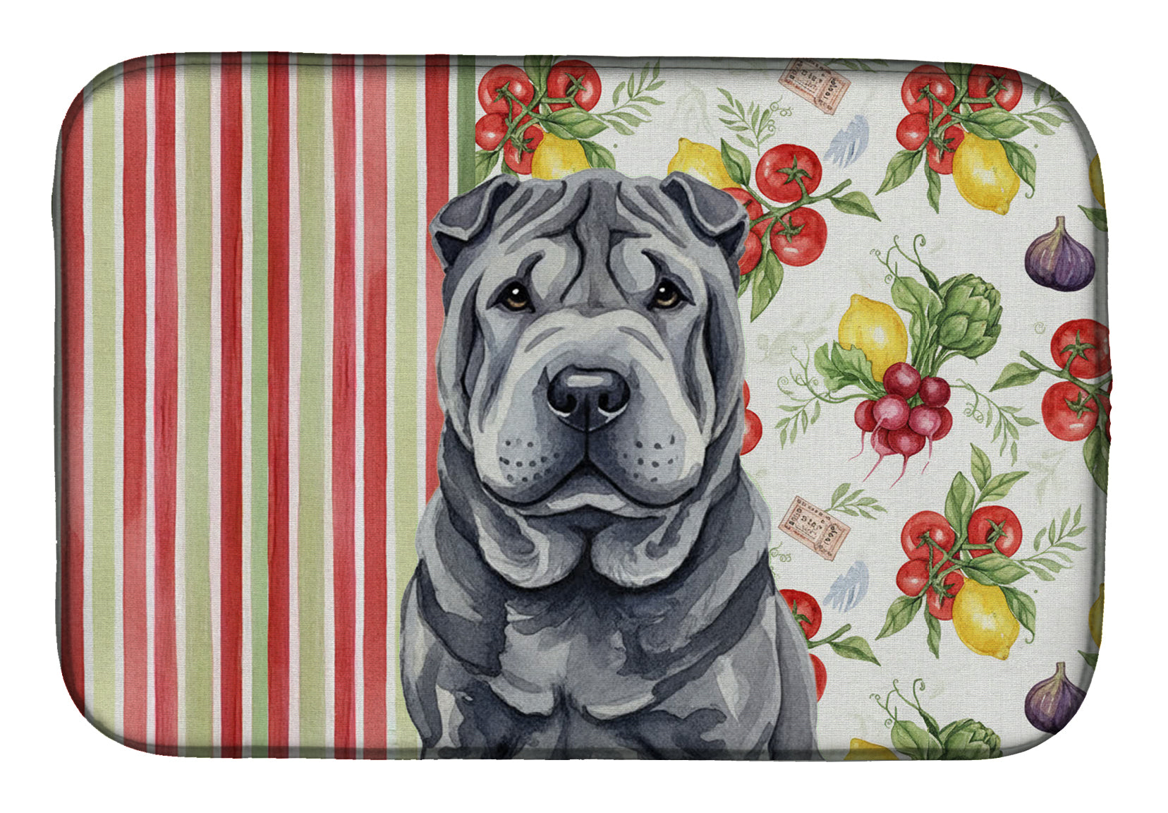 Black Shar Pei Vegetables Dish Drying Mat Absorbent Dish Drying Mat Pad for Kitchen Counter Dish Drainer Mat for Countertop, 14 x 21", Multicolor