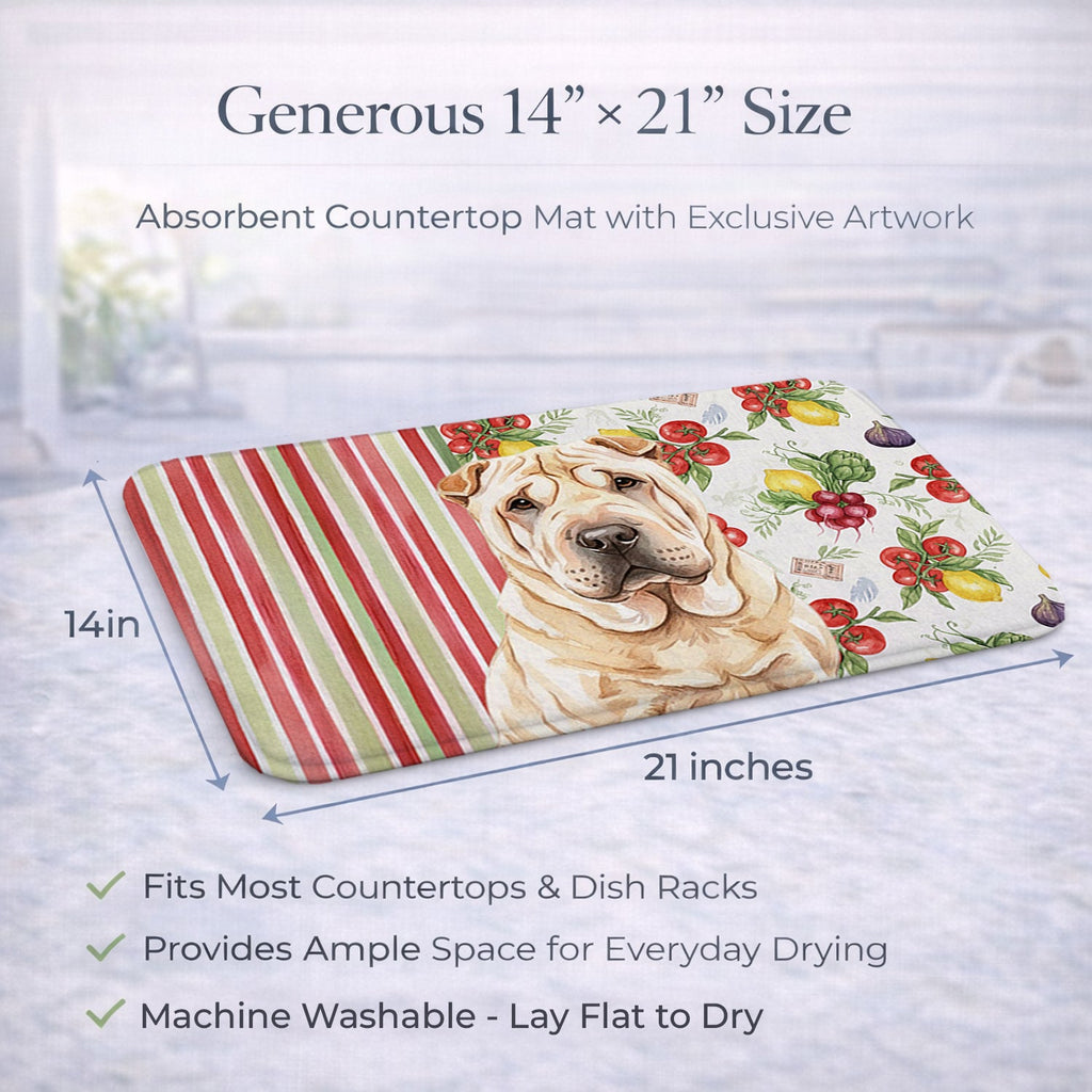 Shar Pei Vegetables Dish Drying Mat Absorbent Dish Drying Mat Pad for Kitchen Counter Dish Drainer Mat for Countertop, 14 x 21", Multicolor