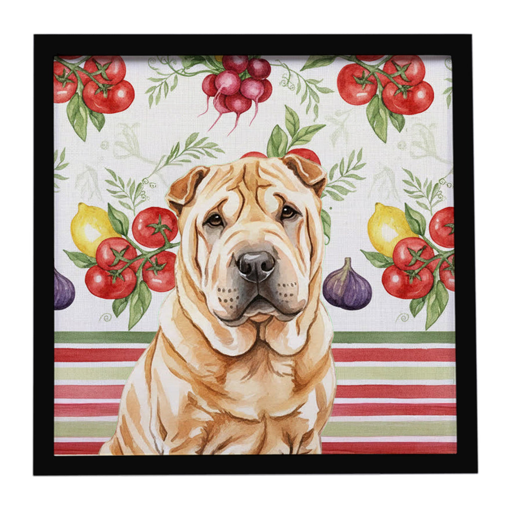 Red Shar Pei Vegetables Framed Metal Print Bathroom, Kitchen, Office, Home Decor Wall Art Ready to Hang, Square, 8X8