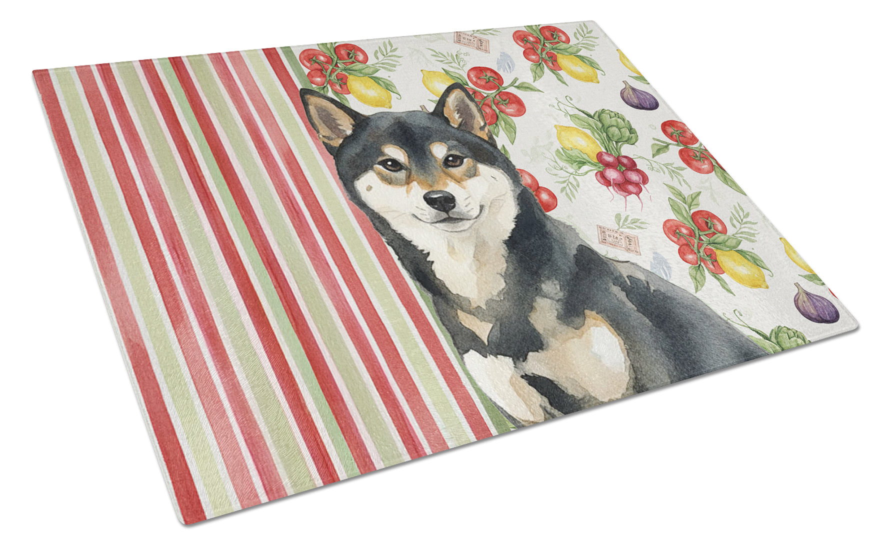 Black and Tan Shiba Inu Vegetables Cutting Board Tempered Glass Kitchen Cutting Surface, Heat Resistant Chopping, Non-Slip Feet, Food Prep & Serving