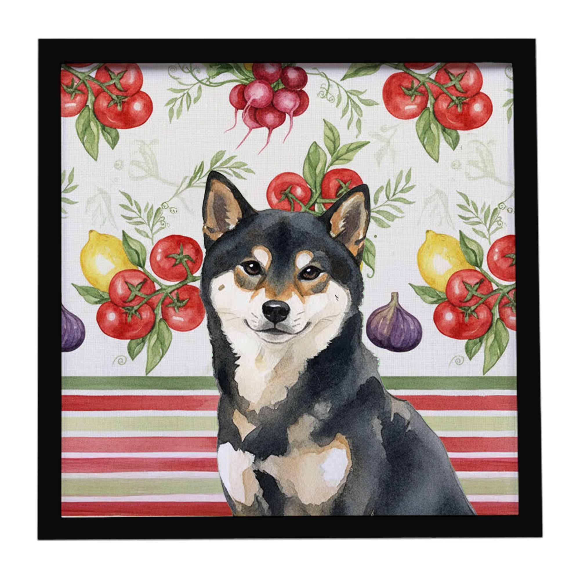 Black and Tan Shiba Inu Vegetables Framed Metal Print Bathroom, Kitchen, Office, Home Decor Wall Art Ready to Hang, Square, 8X8
