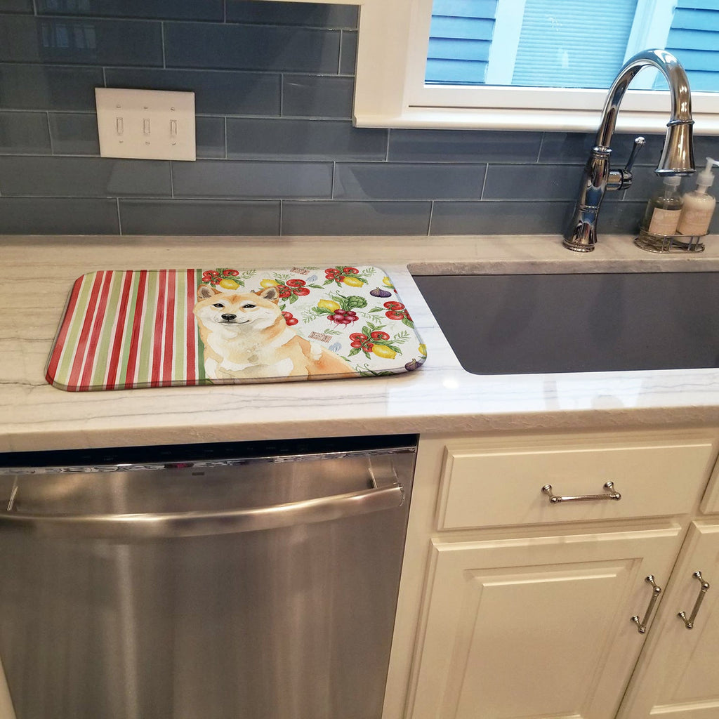 Cream Shiba Inu Vegetables Dish Drying Mat Absorbent Dish Drying Mat Pad for Kitchen Counter Dish Drainer Mat for Countertop, 14 x 21", Multicolor