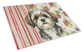 Brindle Shih Tzu Vegetables Cutting Board Tempered Glass Kitchen Cutting Surface, Heat Resistant Chopping, Non-Slip Feet, Food Prep & Serving