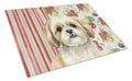 Gold and White Shih Tzu Vegetables Cutting Board Tempered Glass Kitchen Cutting Surface, Heat Resistant Chopping, Non-Slip Feet, Food Prep & Serving